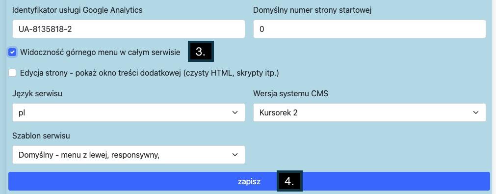 fragment formularza edycji parametrów serwisu