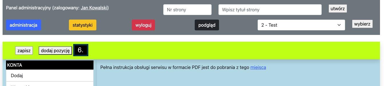 formularz edycji menu górnego