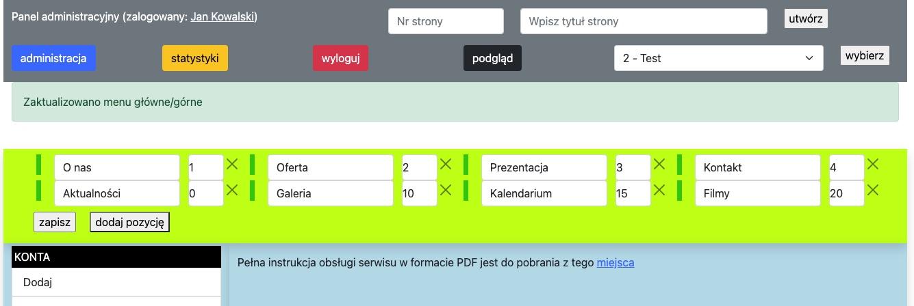 formularz edycji menu górnego