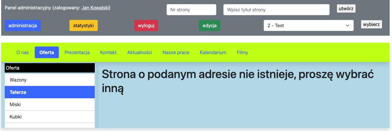 uruchomienie strony, której nie ma w systemie