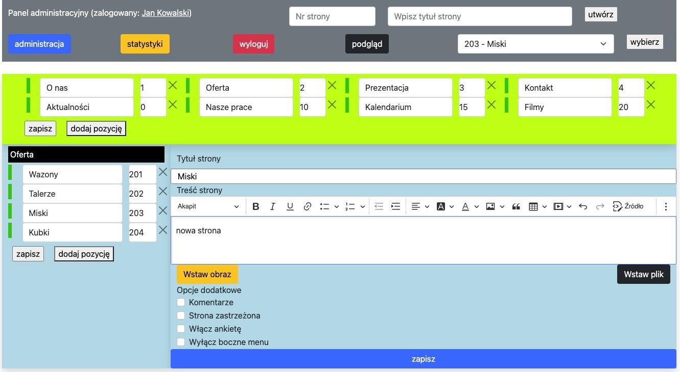 formularz edycji strony