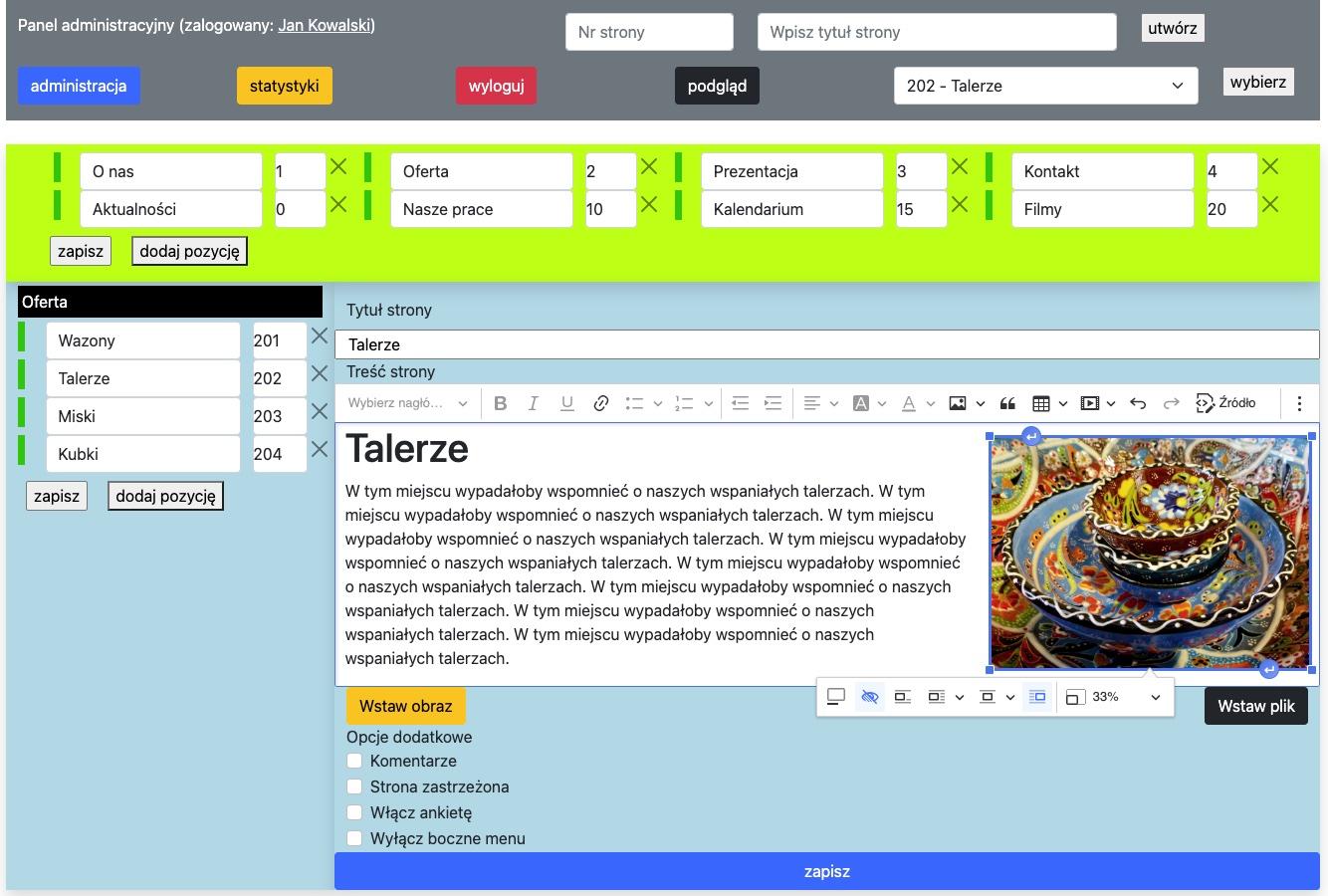 edytor strony z umieszczonym plikiem graficznym