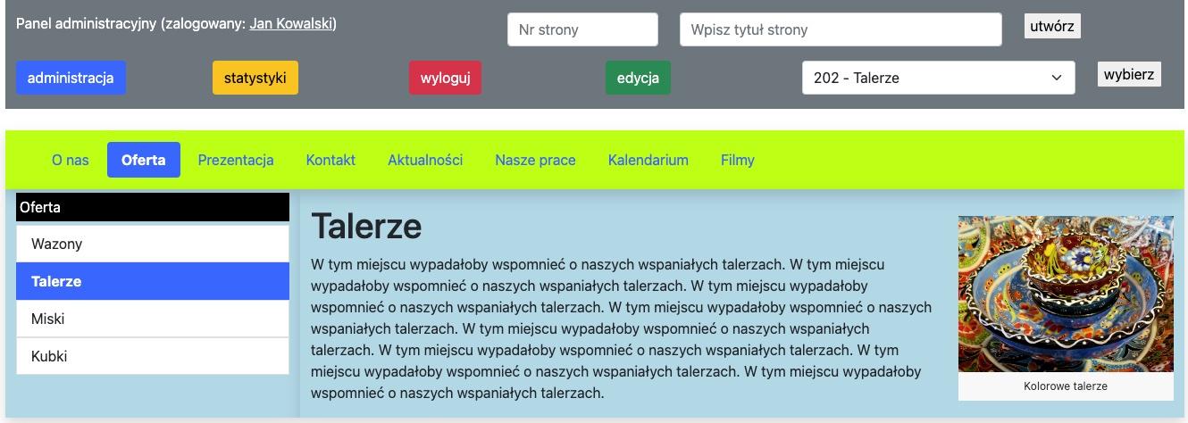 zaznaczone wybrane pozycje w menu nawigacyjnym