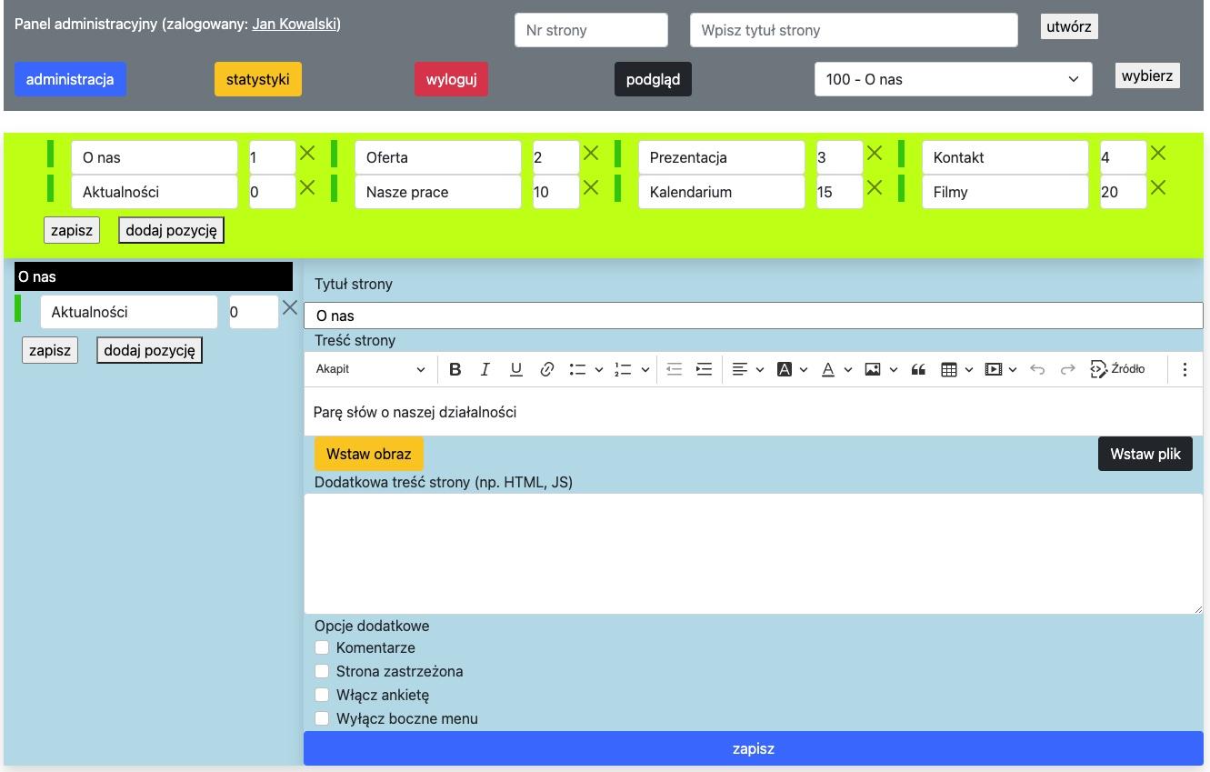 strona w trybie edycji