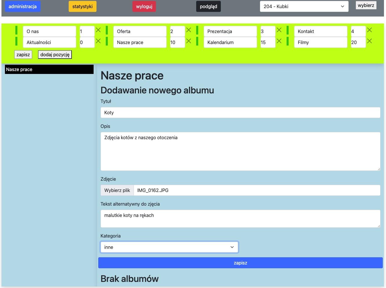 formularz dodawania nowego albumu