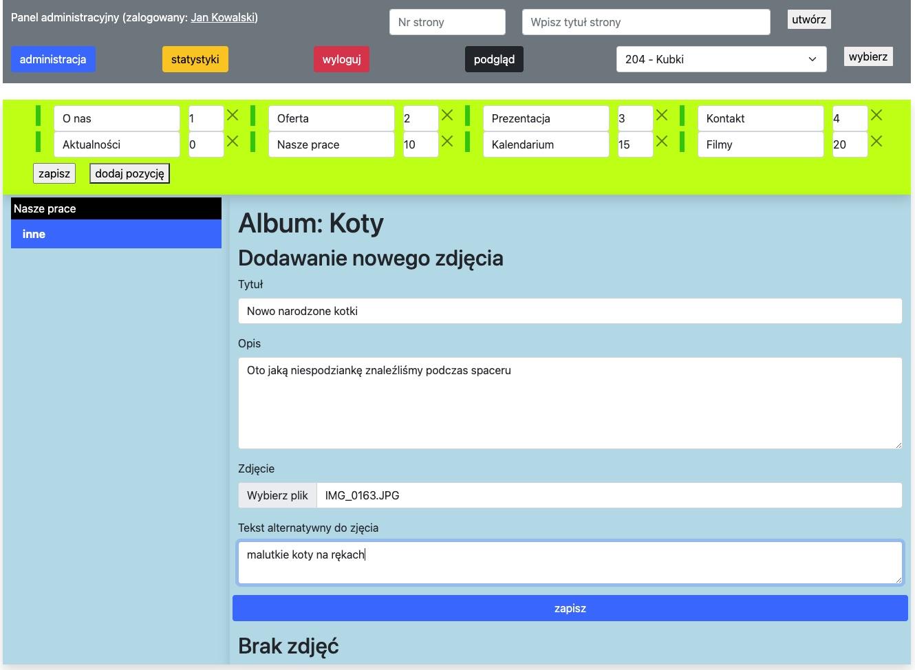 formularz dodawania nowego zdjęcia