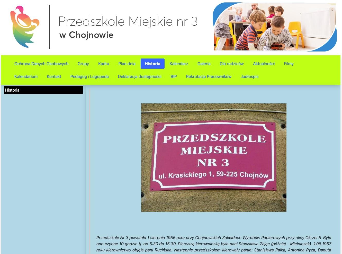 zrzut ekranu witryny https://przedszkole3.chojnow.eu