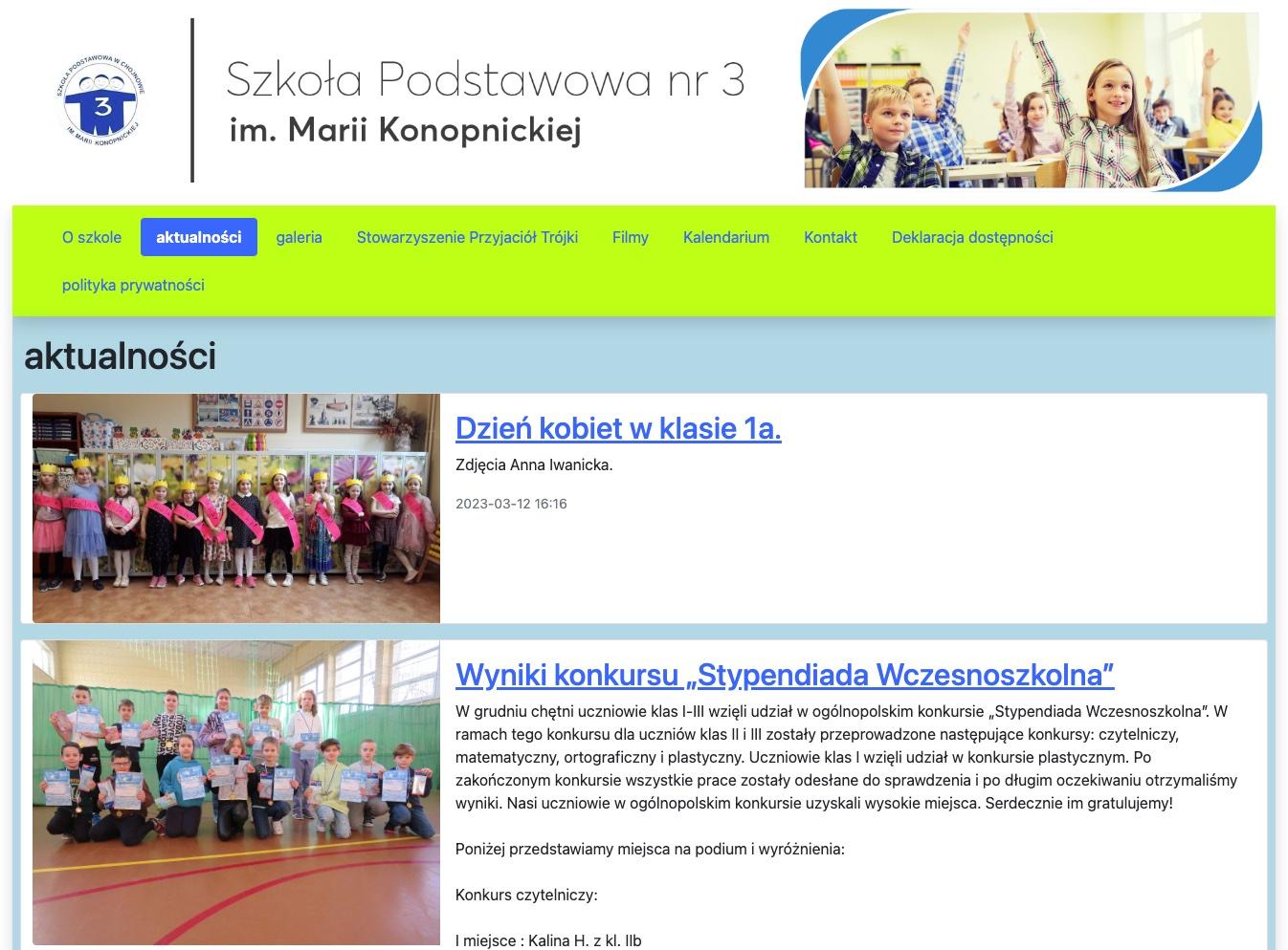 zrzut ekranu witryny https://sp3.chojnow.eu