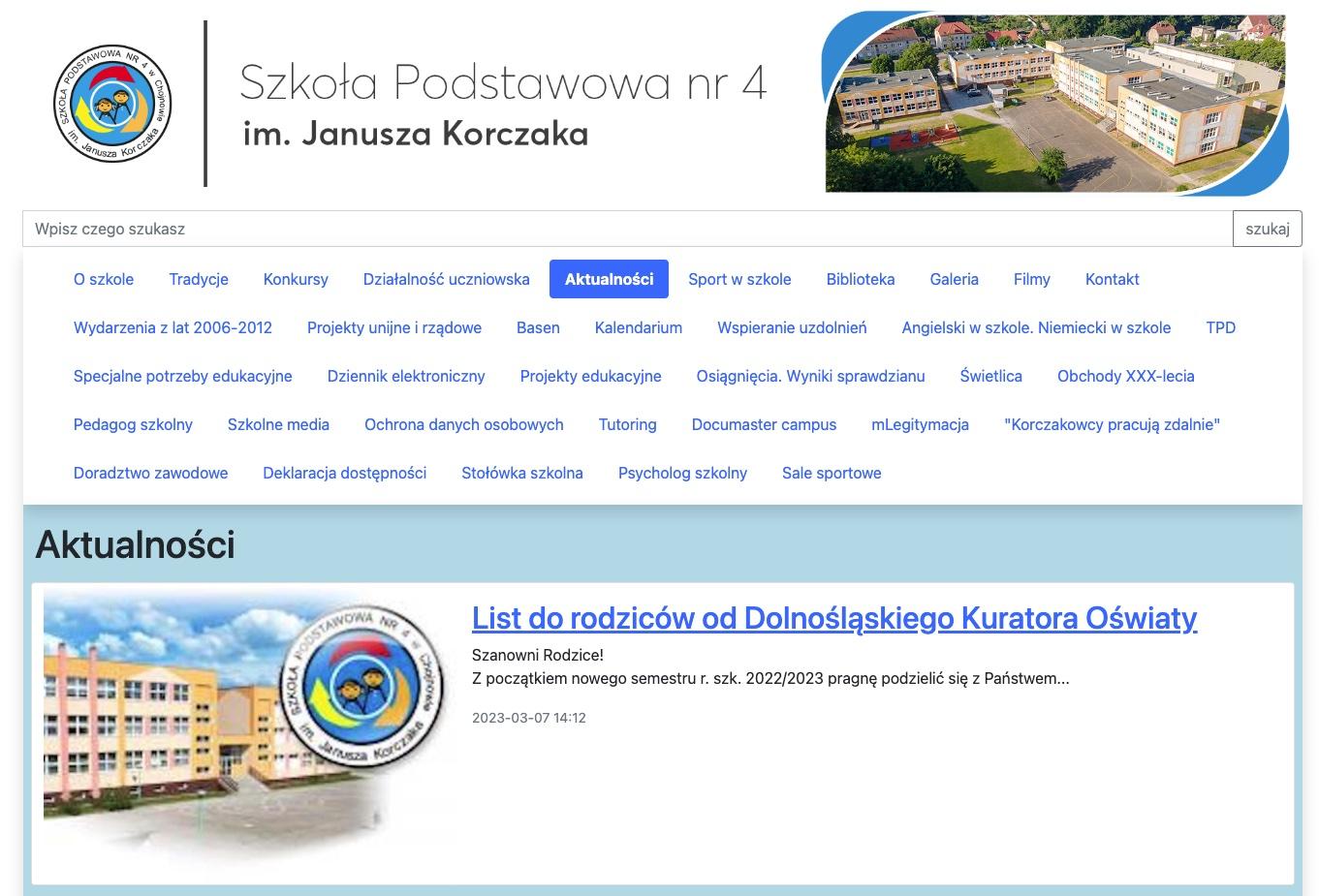 zrzut ekranu witryny https://sp4.chojnow.eu