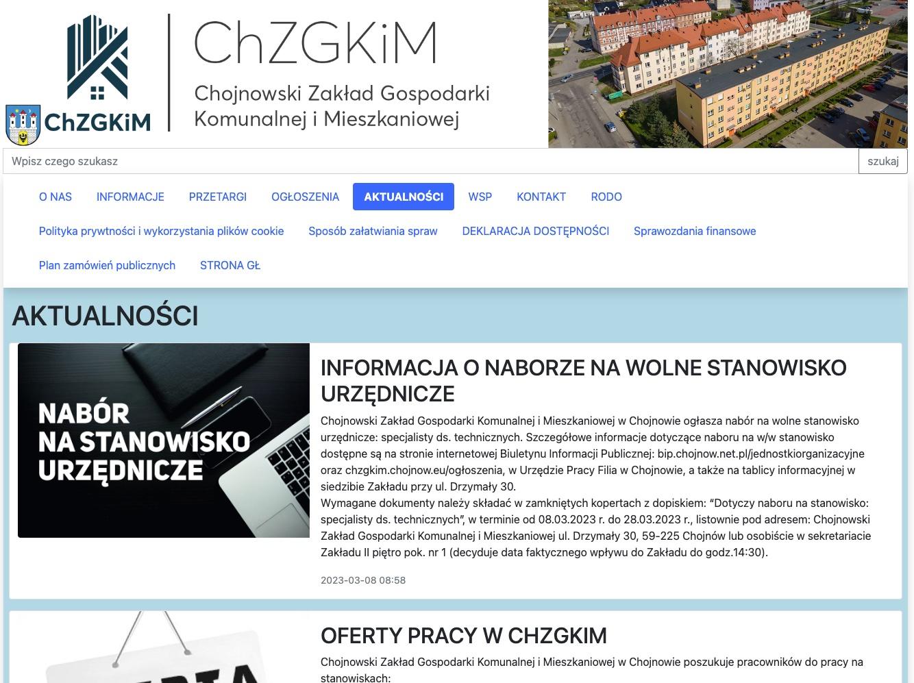zrzut ekranu witryny https://chzgkim.chojnow.eu