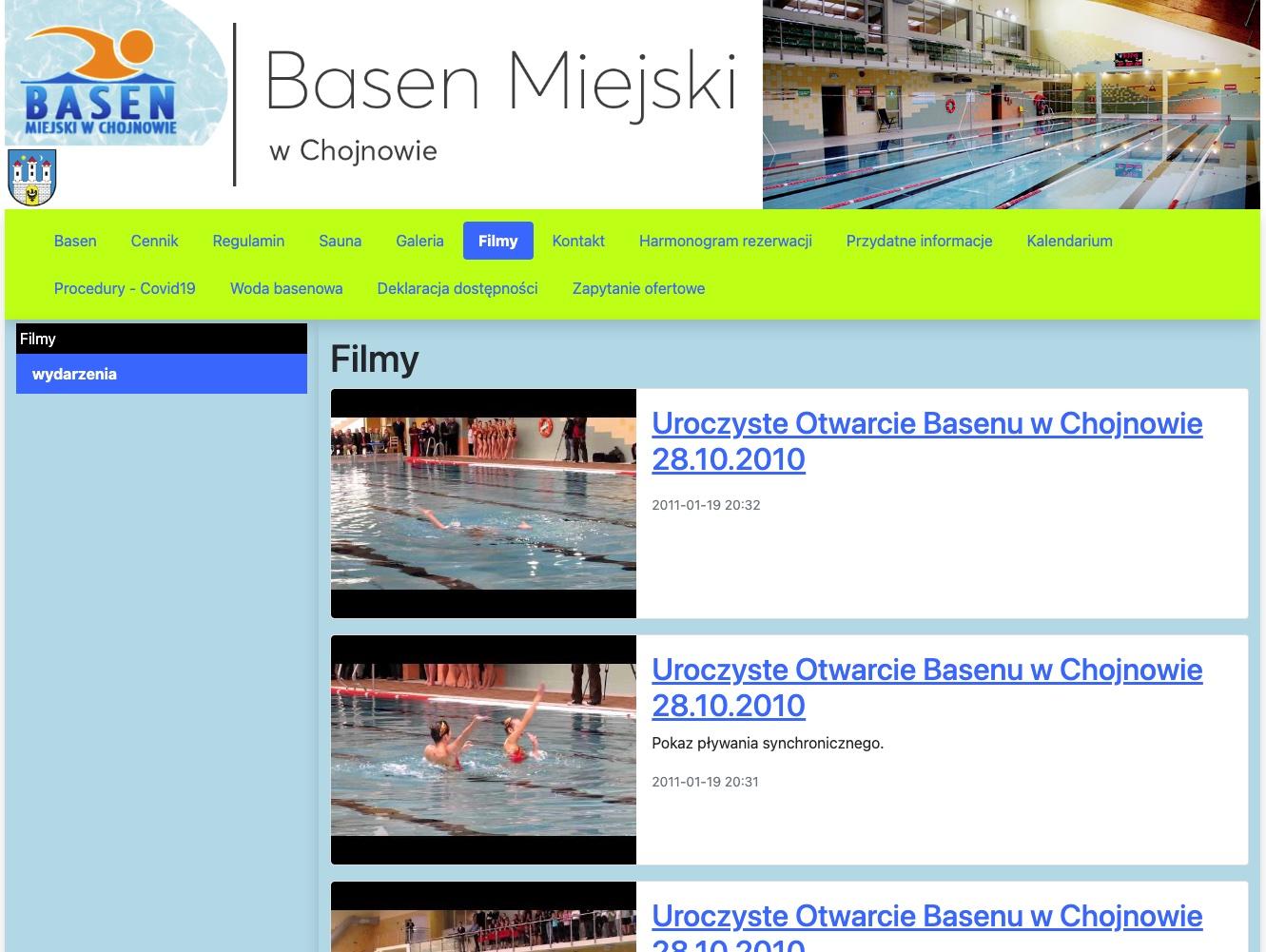 zrzut ekranu witryny https://basen.chojnow.eu