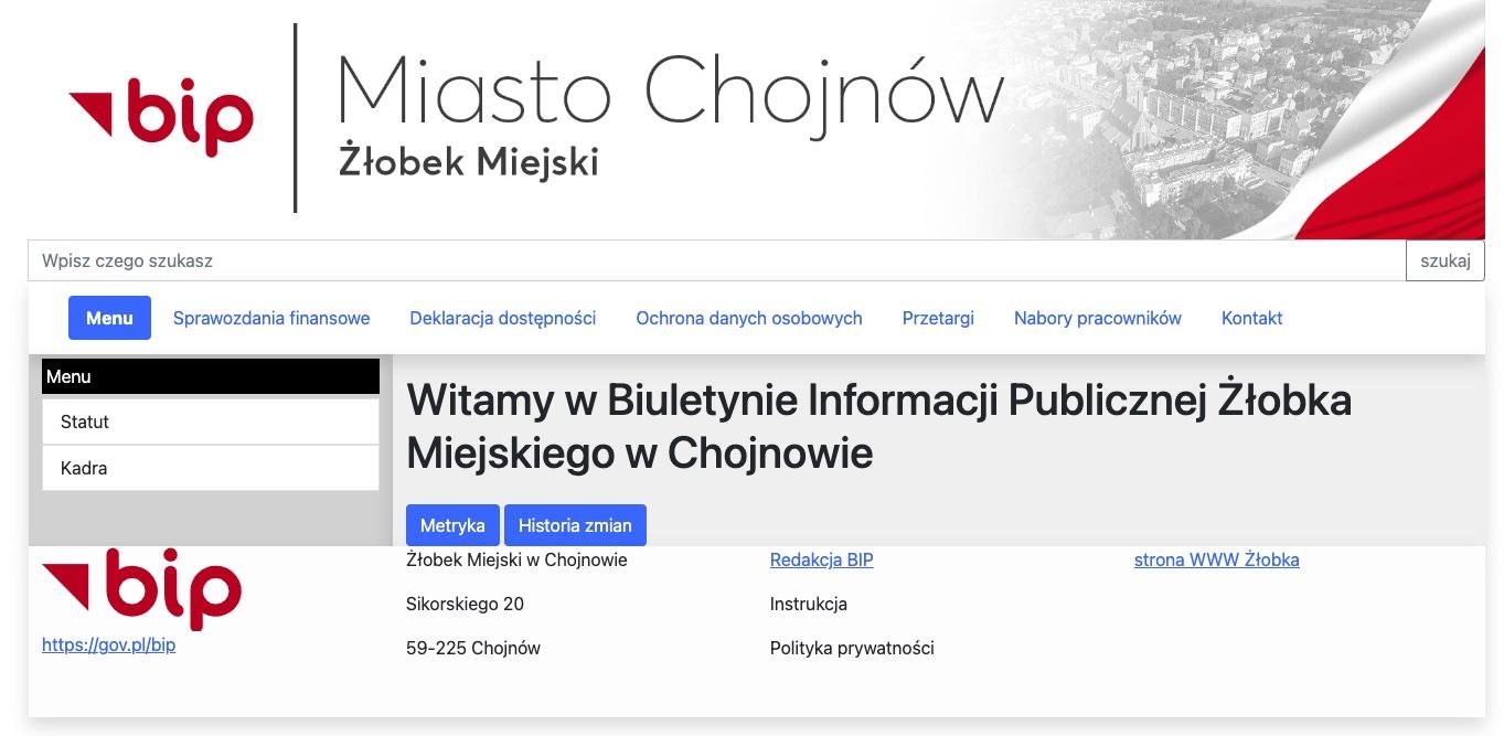 zrzut ekranu witryny https://bip-zlobek.chojnow.eu