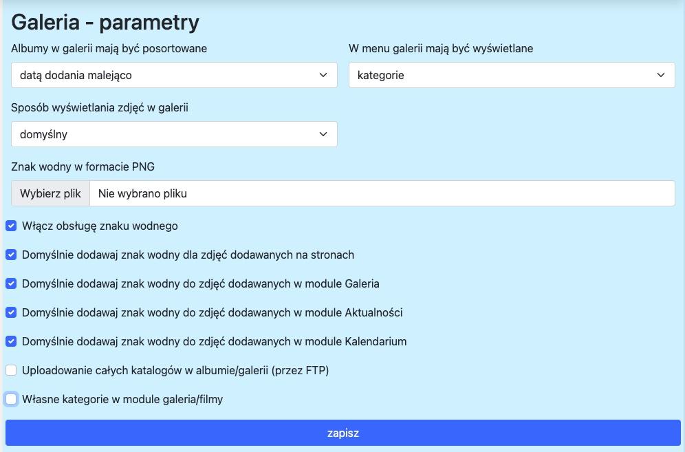 formularz edycji parametrów galerii