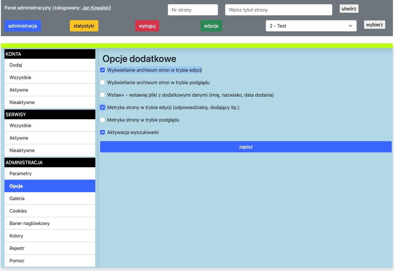 opcje dodatkowe serwisu
