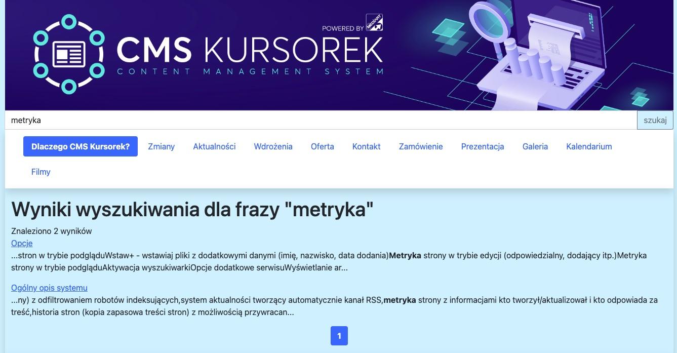 formularz wyszukiwania wraz z prezentacją wyników