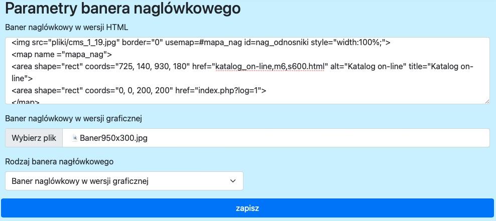 formularz parametrów banera nagłówkowego